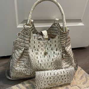 Brahmin Celia Satchel Bag Pearl White Croc Embossed with matching wallet!
